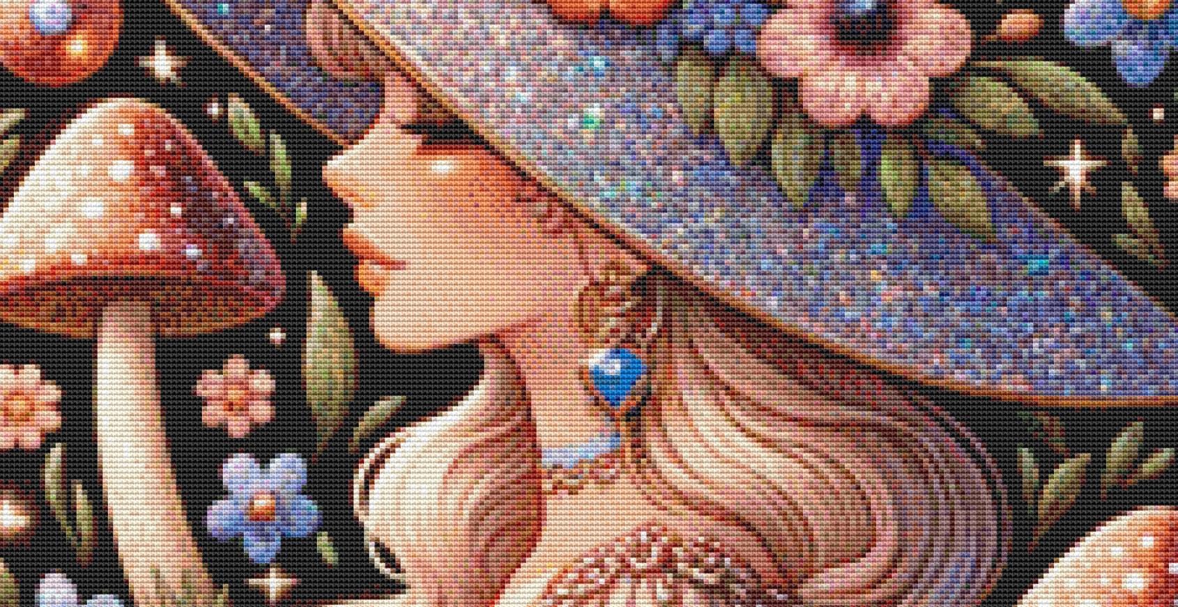 Glittery Good Witch counted cross stitch pattern by Lunna Prints Studio