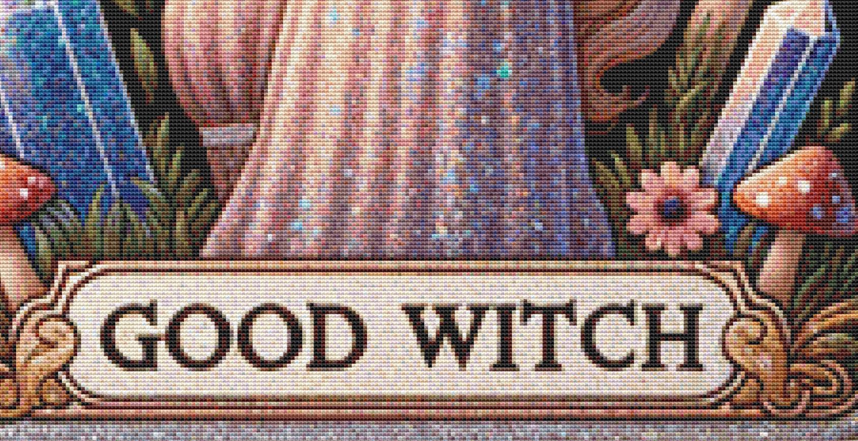 Glittery Good Witch counted cross stitch pattern by Lunna Prints Studio