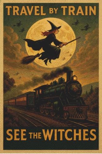 Travel By Train...See The Witches counted cross stitch pattern by Design for you Scotland