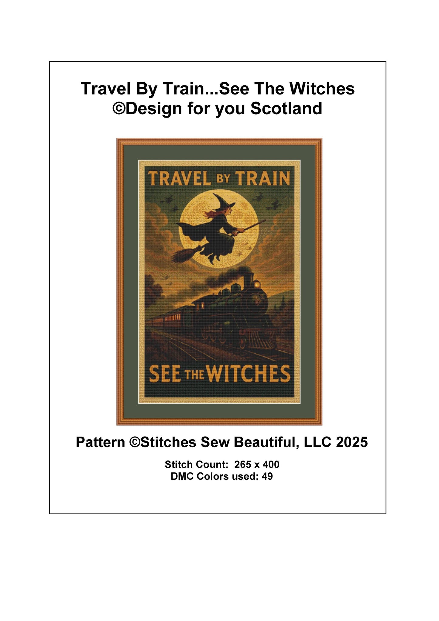 Travel By Train...See The Witches counted cross stitch pattern by Design for you Scotland