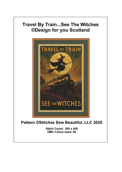 Travel By Train...See The Witches counted cross stitch pattern by Design for you Scotland