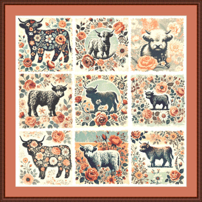 Retro Boho Cow Farm counted cross stitch pattern by Fab Design Creation