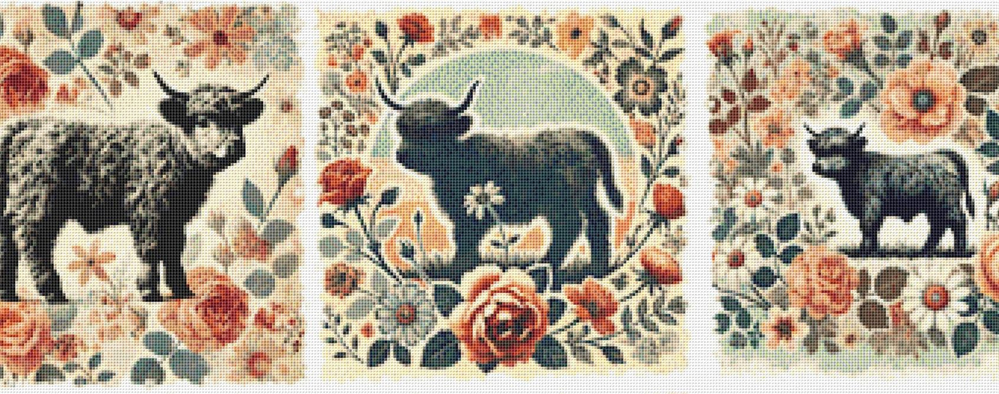 Retro Boho Cow Farm counted cross stitch pattern by Fab Design Creation