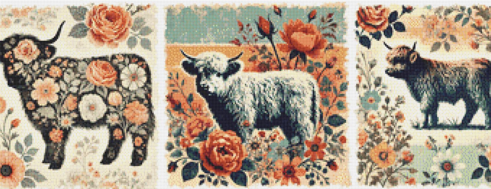 Retro Boho Cow Farm counted cross stitch pattern by Fab Design Creation
