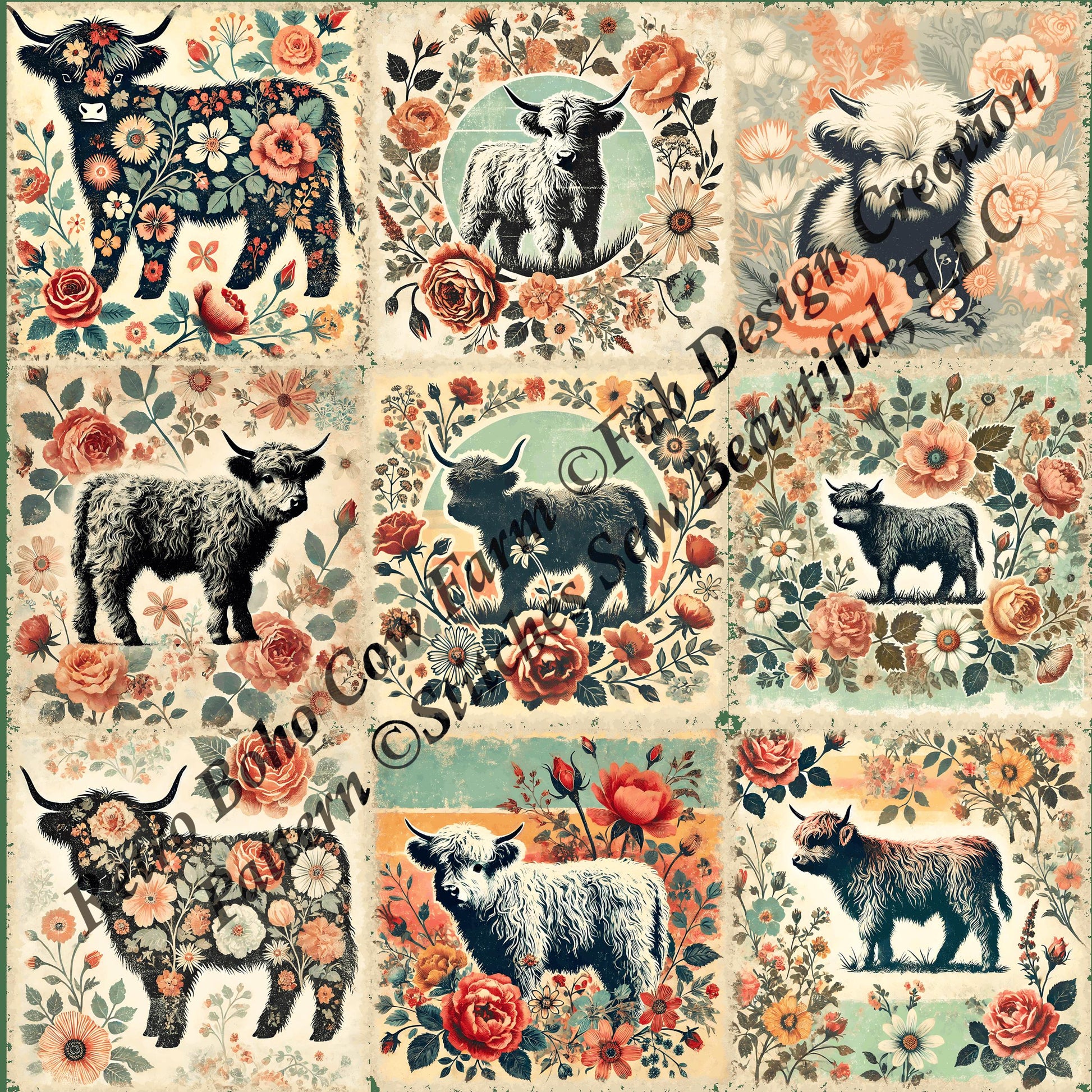 Retro Boho Cow Farm counted cross stitch pattern by Fab Design Creation