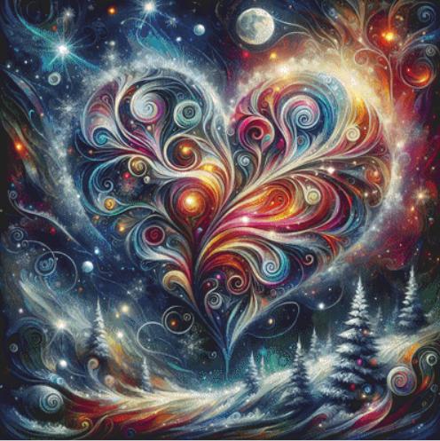 Blizzard of Colors Winters Embrace counted cross stitch pattern by World of Love Hearts/Adrian G. Eyre