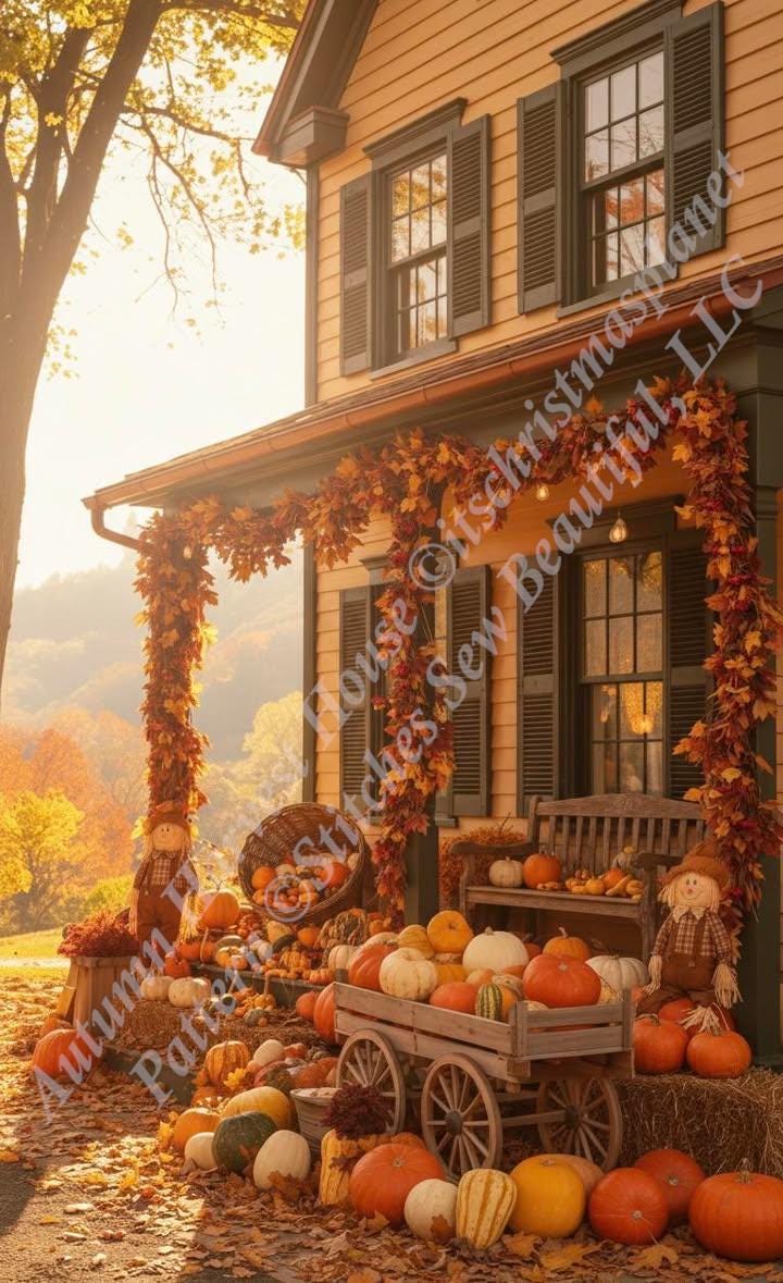 Autumn Harvest House counted cross stitch pattern by itschristmasplanet