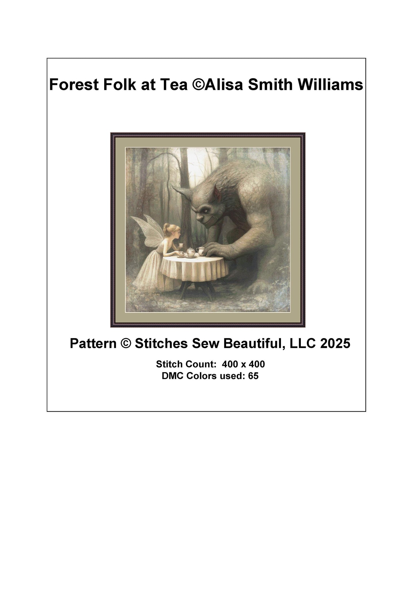 Forest Folk at Tea counted cross stitch pattern by Alisa Smith Williams