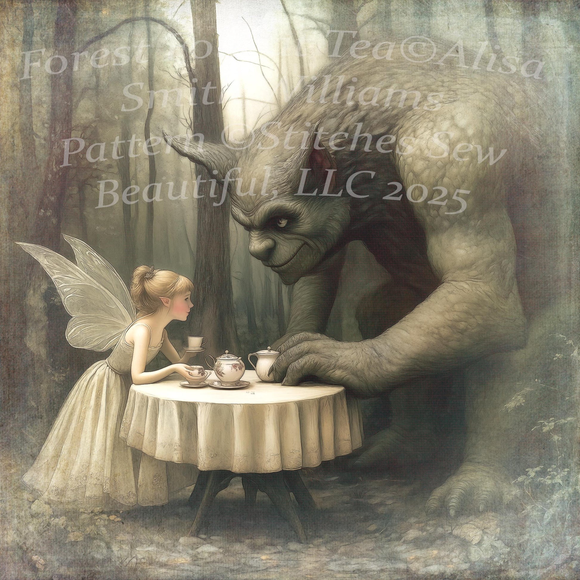 Forest Folk at Tea counted cross stitch pattern by Alisa Smith Williams