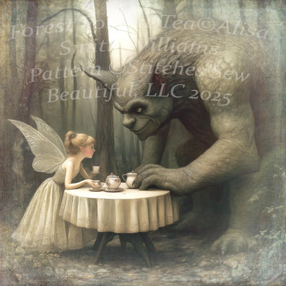 Forest Folk at Tea counted cross stitch pattern by Alisa Smith Williams