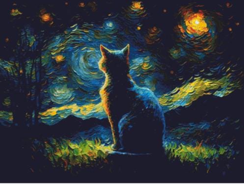 Van Gogh Cat (regular) counted cross stitch pattern by Sphinx Design Studio (Digital Format)