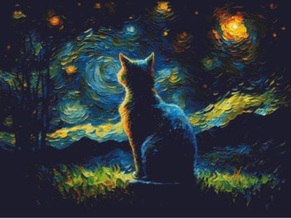 Van Gogh Cat (regular) counted cross stitch pattern by Sphinx Design Studio (Digital Format)
