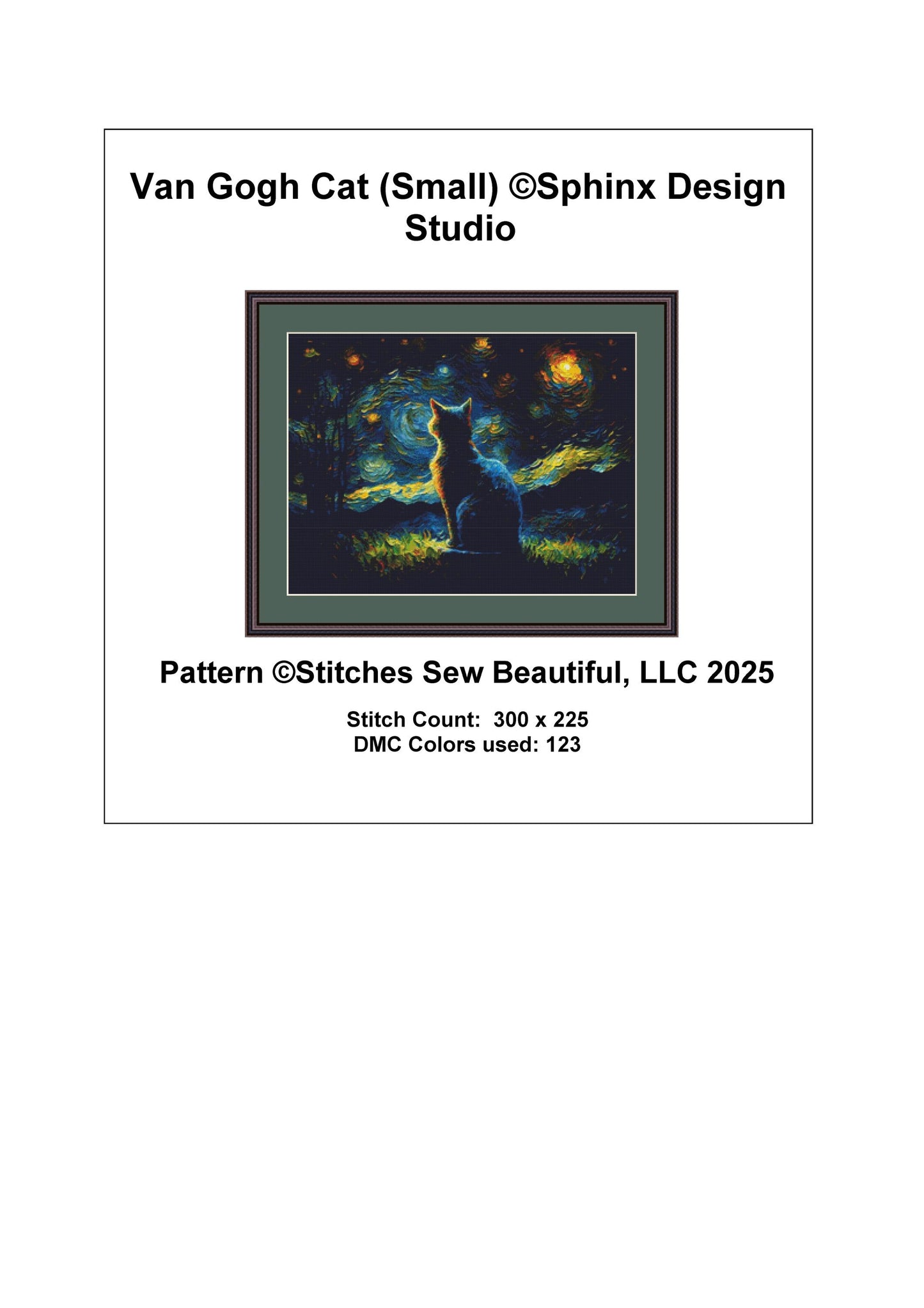 Van Gogh Cat (Small) counted cross stitch pattern by SphinxDesignStudio
