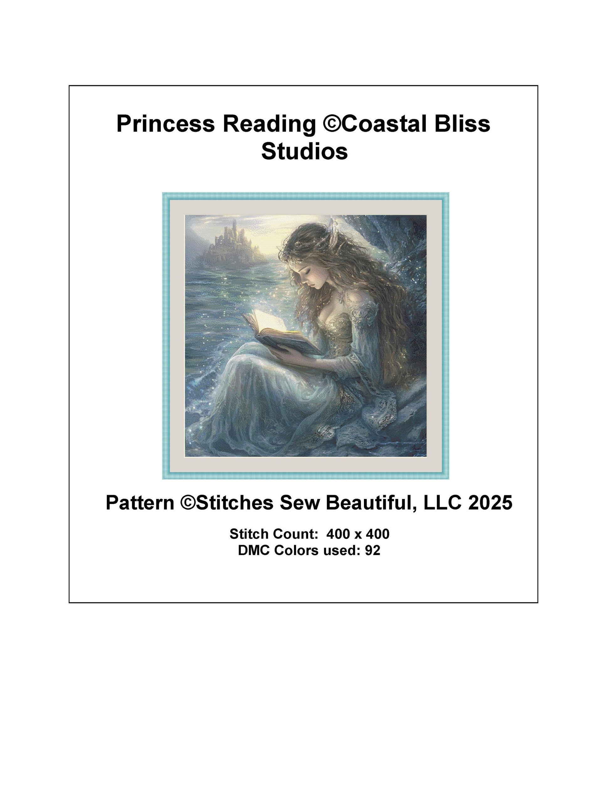 Princess Reading counted cross stitch pattern by Coastal Bliss Studios