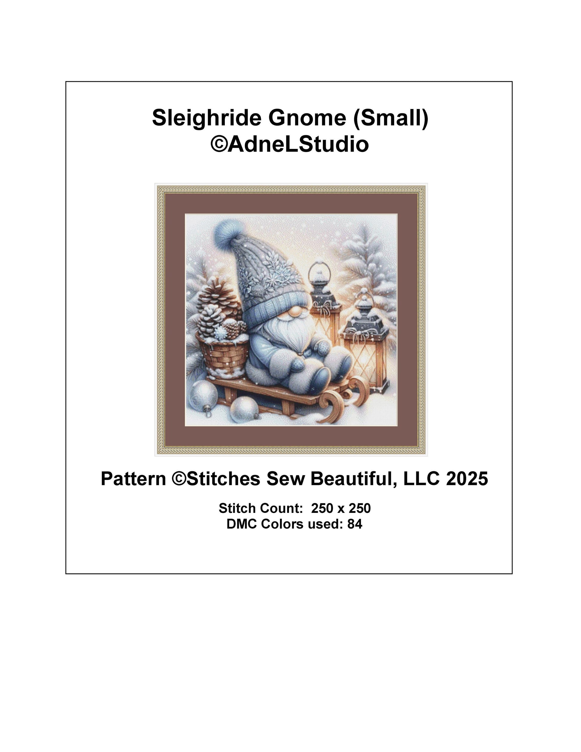 Sleighride Gnome (Small) counted cross stitch pattern by AdneLStudio