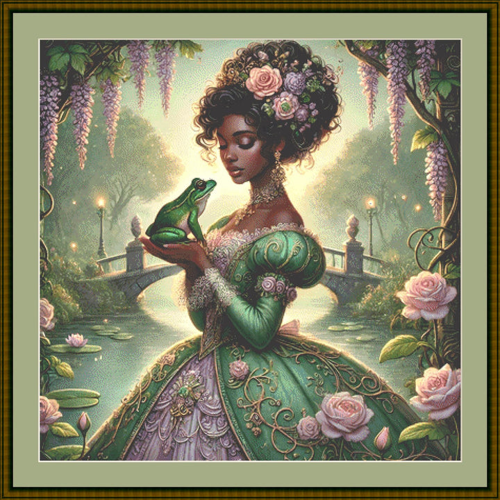 Frog Princess Portrait counted cross stitch pattern by Mystic Vision Gallery