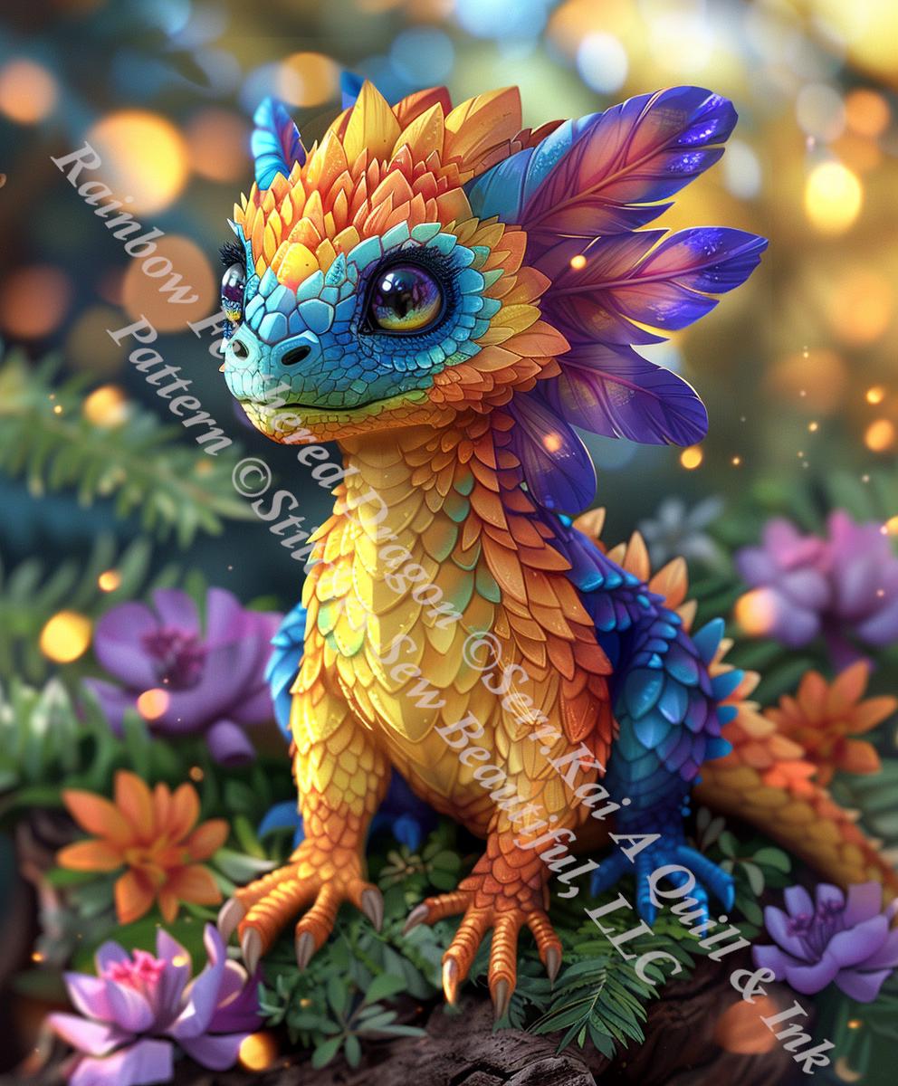 Rainbow Feathered Dragon counted cross stitch pattern by Serr.Kai A Quill & Ink