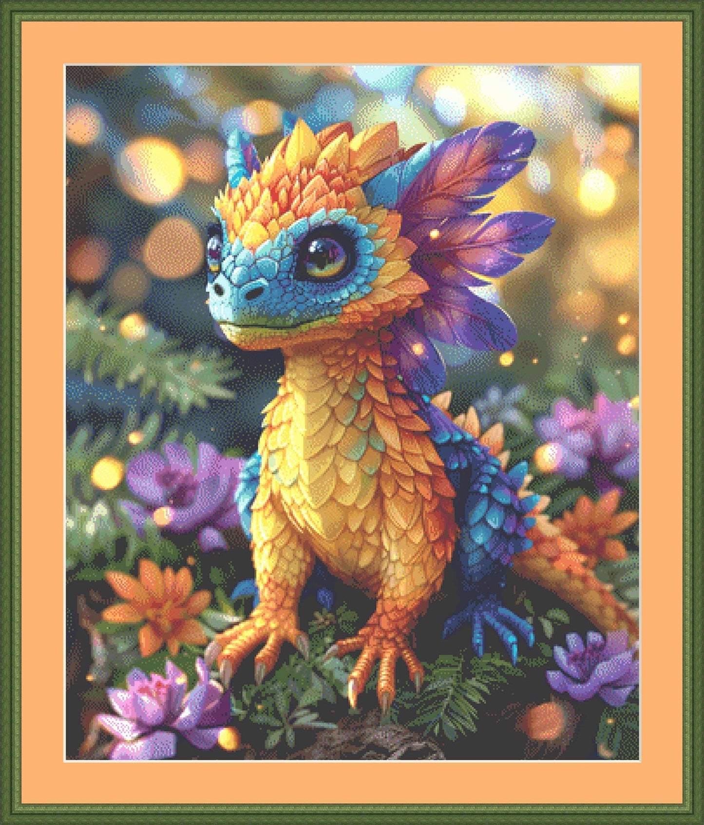 Rainbow Feathered Dragon counted cross stitch pattern by Serr.Kai A Quill & Ink