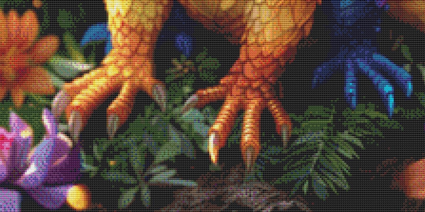 Rainbow Feathered Dragon counted cross stitch pattern by Serr.Kai A Quill & Ink