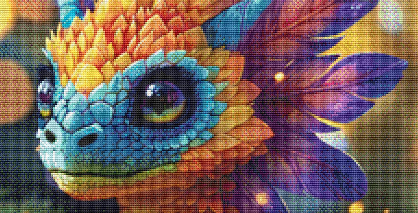 Rainbow Feathered Dragon counted cross stitch pattern by Serr.Kai A Quill & Ink