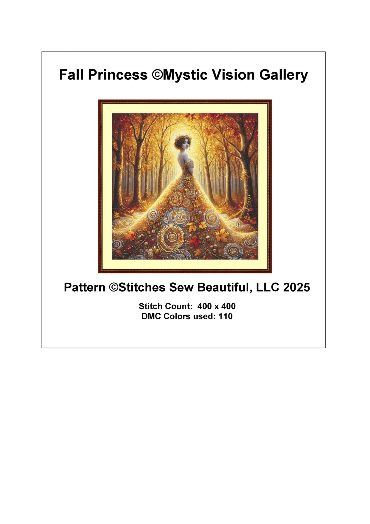 Fall Princess counted cross stitch pattern by Mystic Vision Gallery