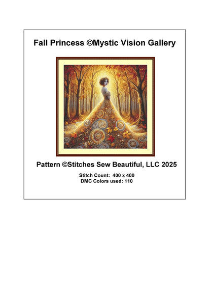 Fall Princess counted cross stitch pattern by Mystic Vision Gallery