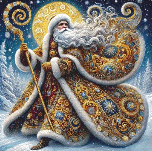 Gilded Father Christmas counted cross stitch pattern by Mystic Vision Gallery