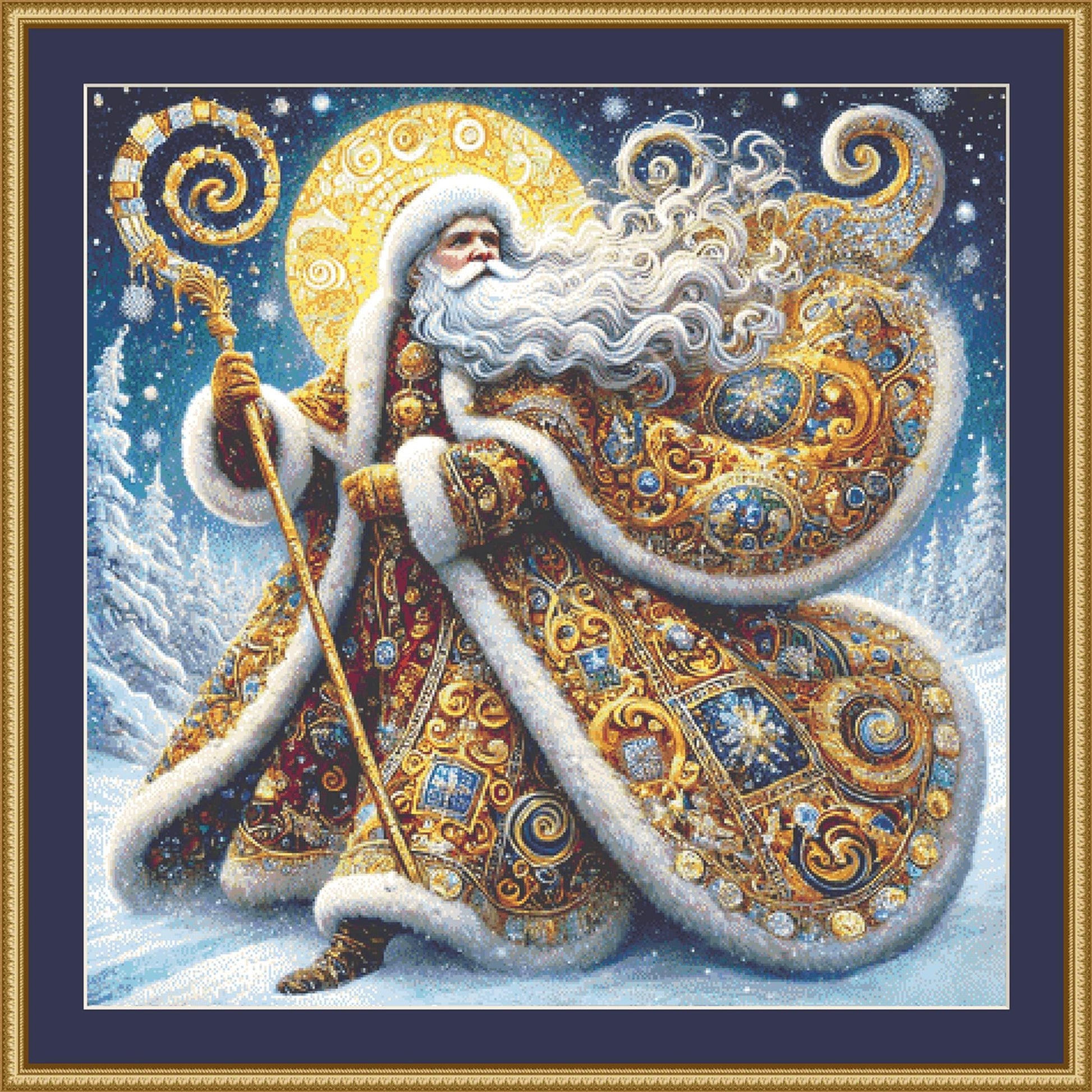Gilded Father Christmas counted cross stitch pattern by Mystic Vision Gallery