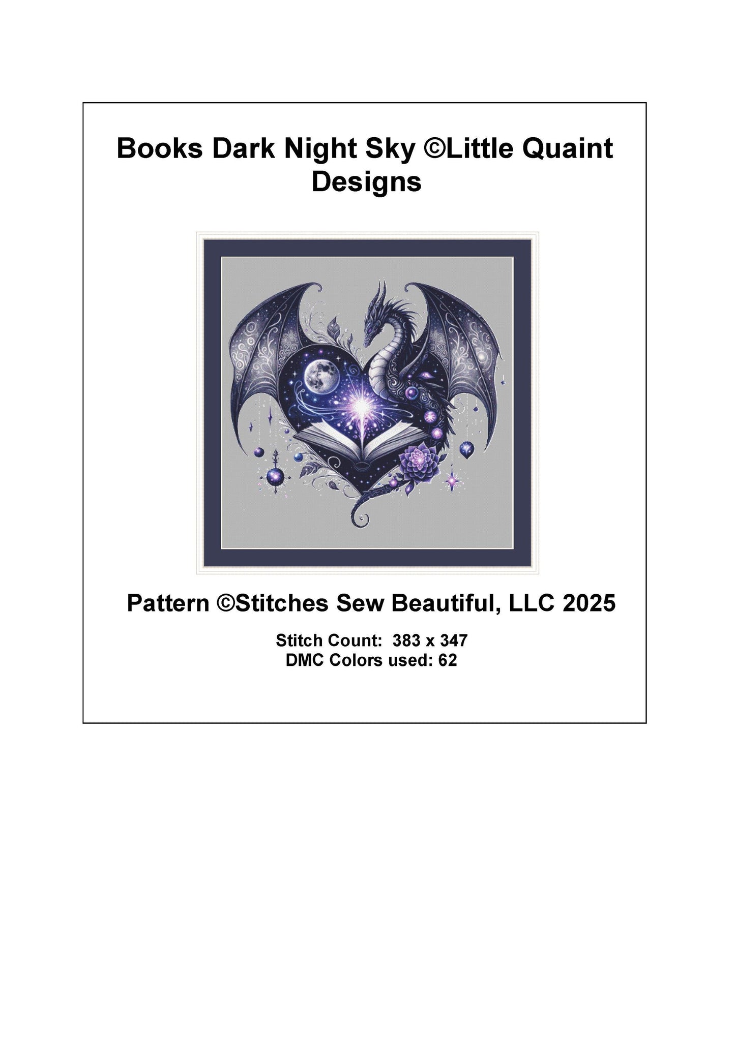 Books Dark Night Sky counted cross stitch pattern by Little Quaint Designs