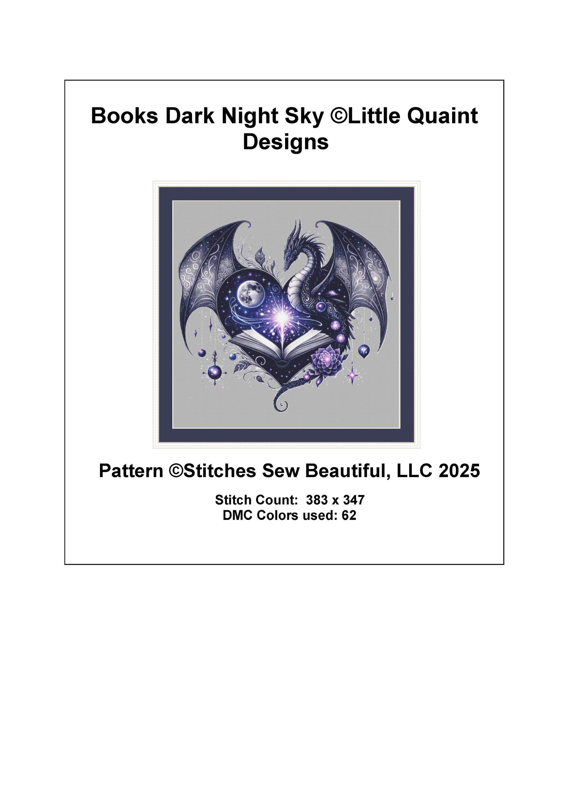 Books Dark Night Sky counted cross stitch pattern by Little Quaint Designs