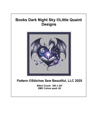 Books Dark Night Sky counted cross stitch pattern by Little Quaint Designs