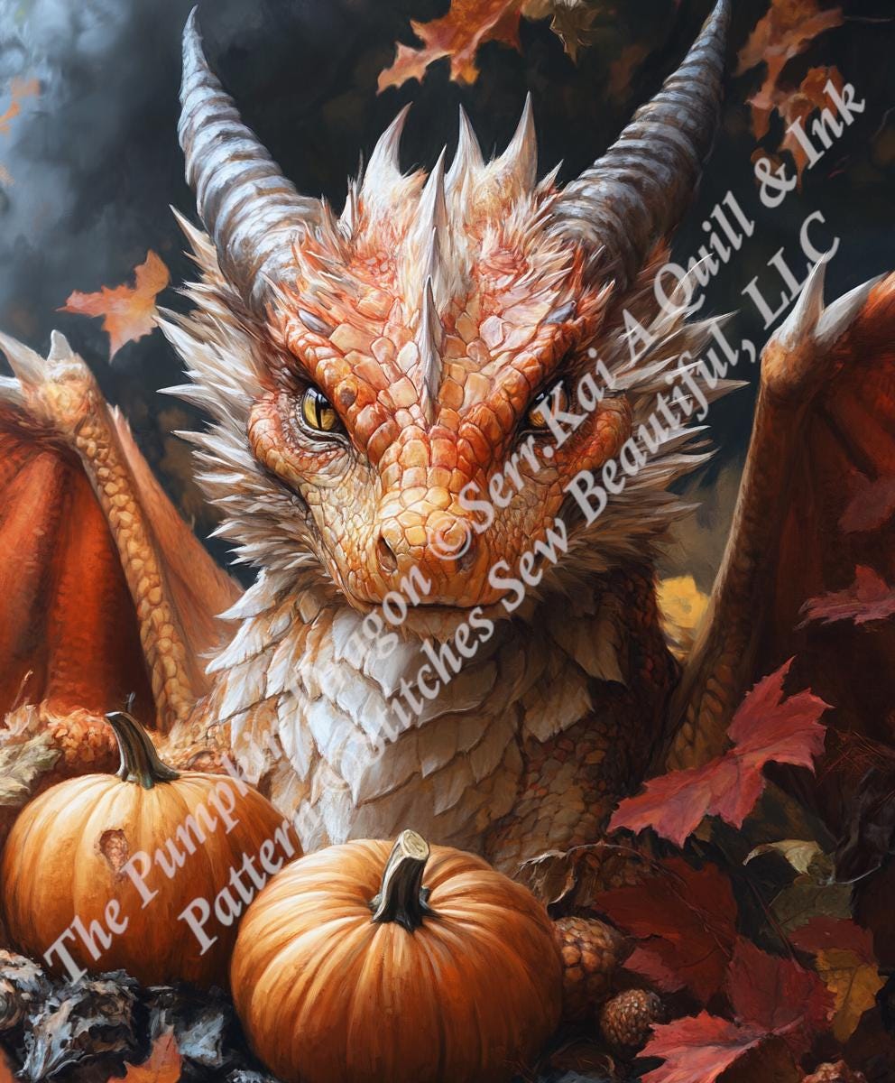 The Pumpkin Dragon counted cross stitch pattern by Serr.Kai A Quill & Ink