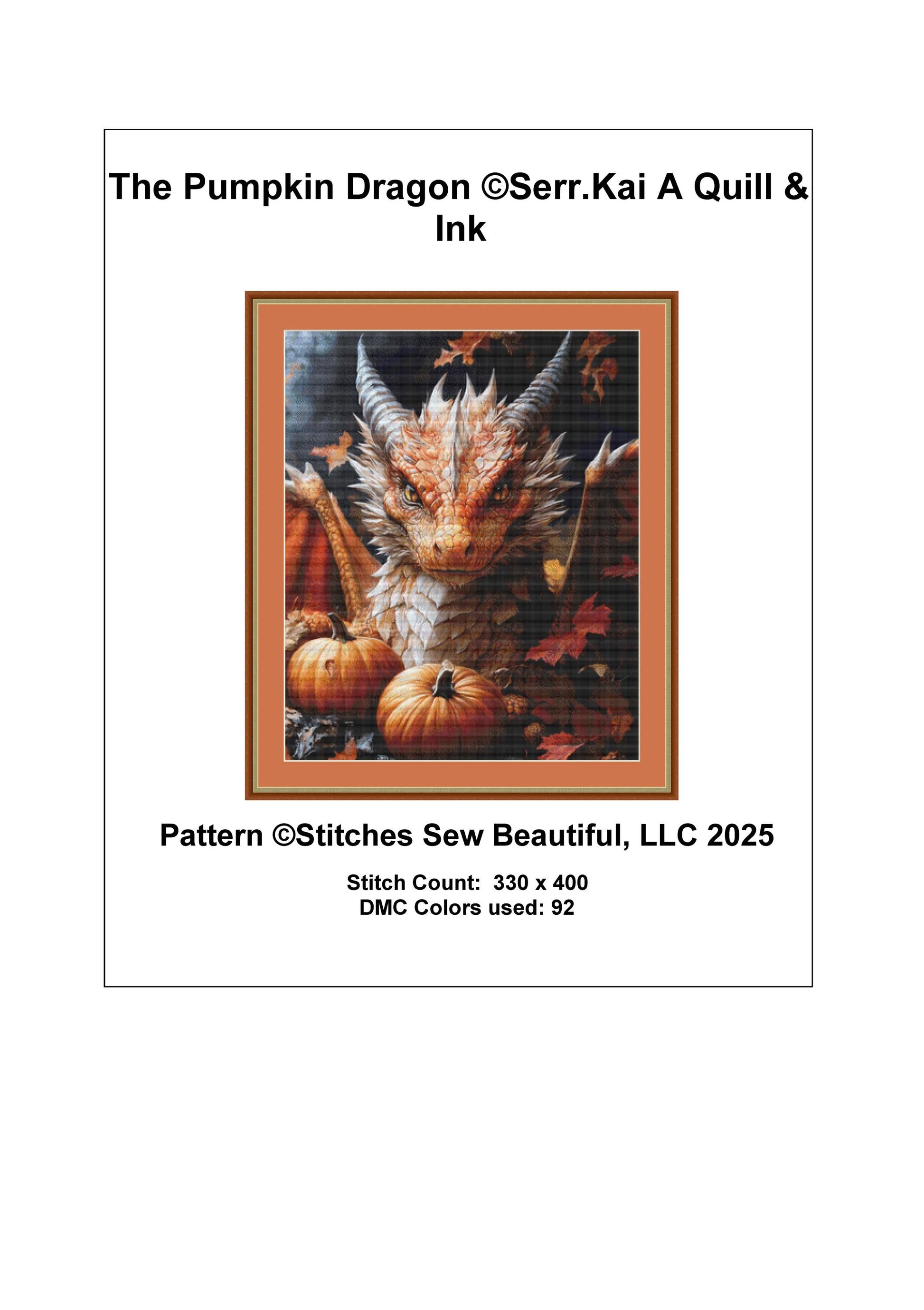 The Pumpkin Dragon counted cross stitch pattern by Serr.Kai A Quill & Ink