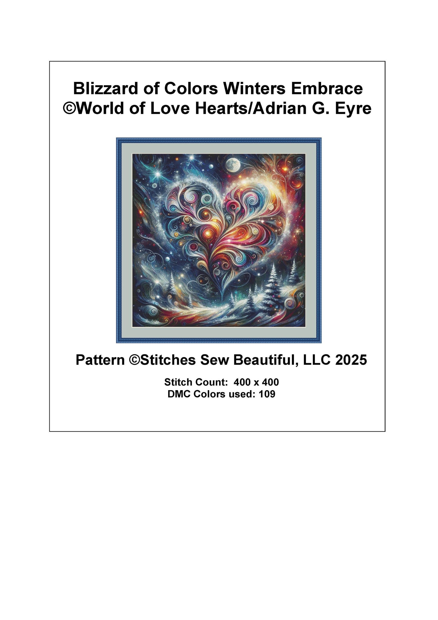 Blizzard of Colors Winters Embrace counted cross stitch pattern by World of Love Hearts/Adrian G. Eyre