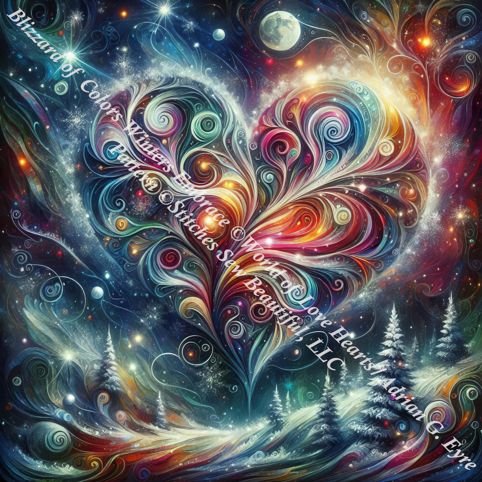 Blizzard of Colors Winters Embrace counted cross stitch pattern by World of Love Hearts/Adrian G. Eyre