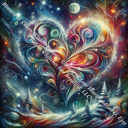Blizzard of Colors Winters Embrace counted cross stitch pattern by World of Love Hearts/Adrian G. Eyre