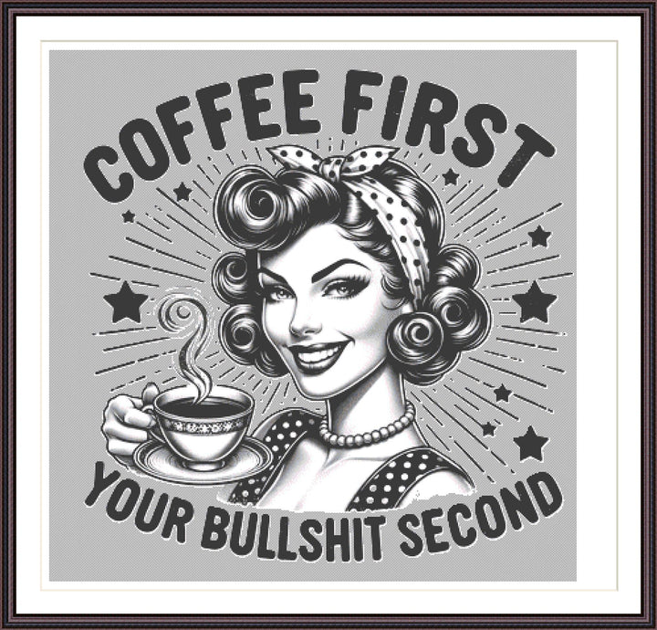 Coffee First counted cross stitch pattern by DigitalProCraft