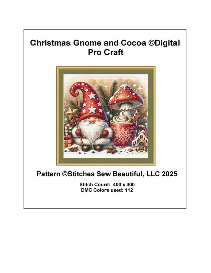 Christmas Gnome and Cocoa counted cross stitch pattern by DigitalProCraft