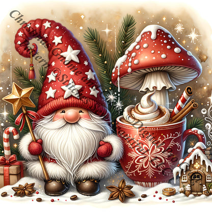 Christmas Gnome and Cocoa counted cross stitch pattern by DigitalProCraft