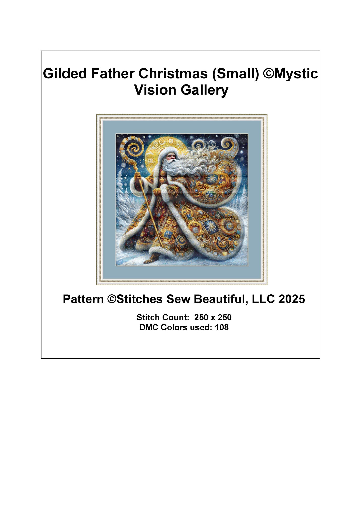 Gilded Father Christmas (Small) counted cross stitch pattern by Mystic Vision Gallery