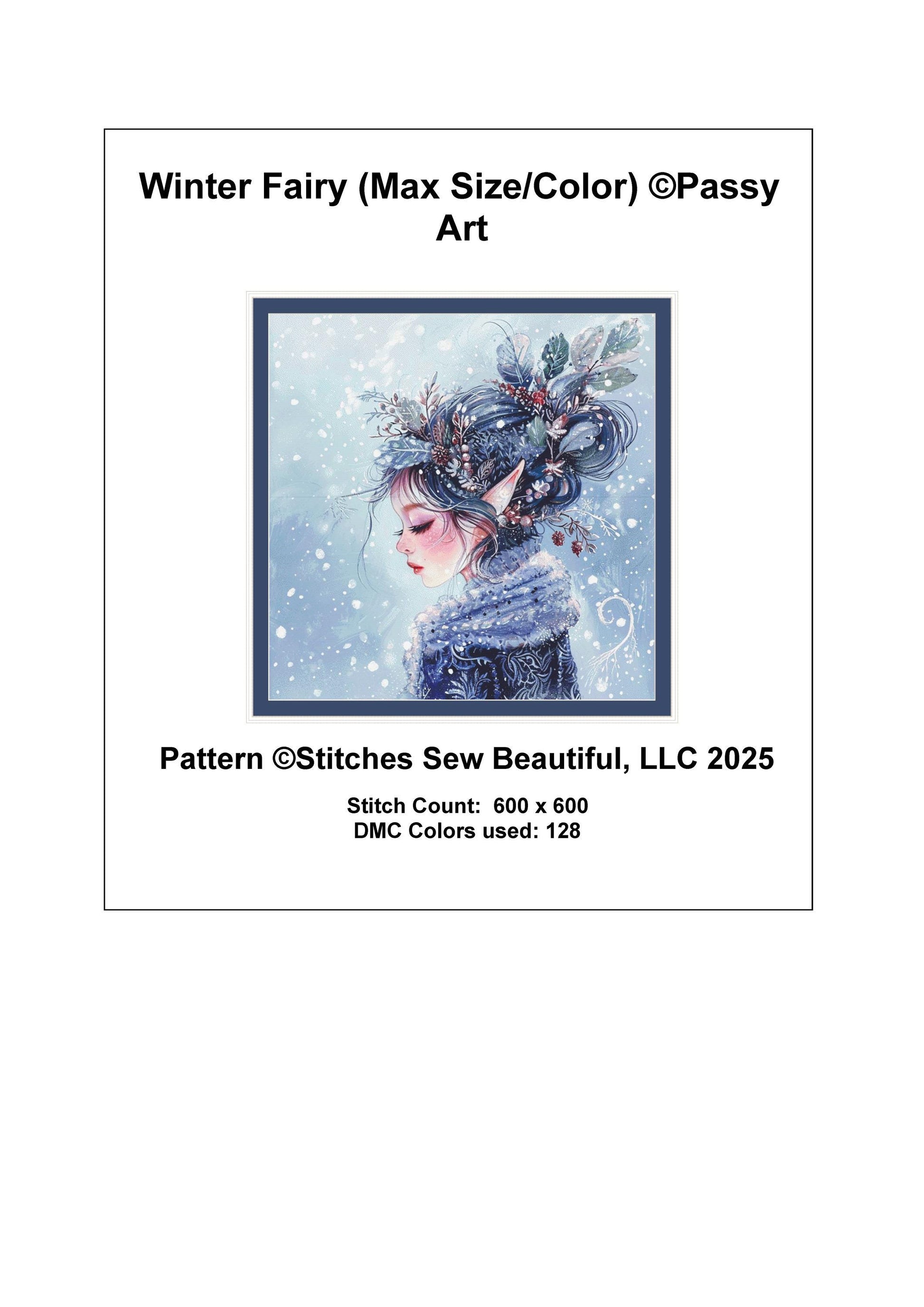 Winter Fairy (Max Size/Color) counted cross stitch pattern by Passy Art