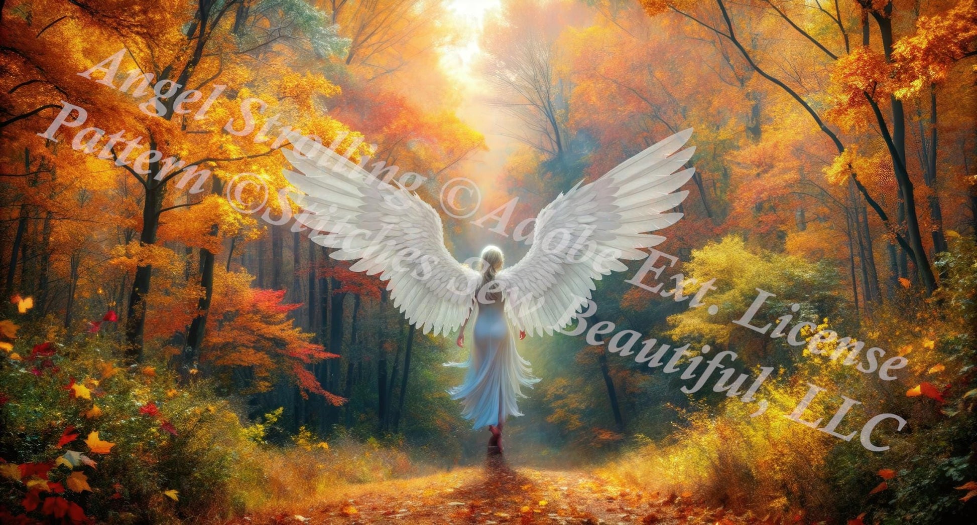 Angel Strolling in The Autumn Forest counted cross stitch pattern © Adobe Ext. License