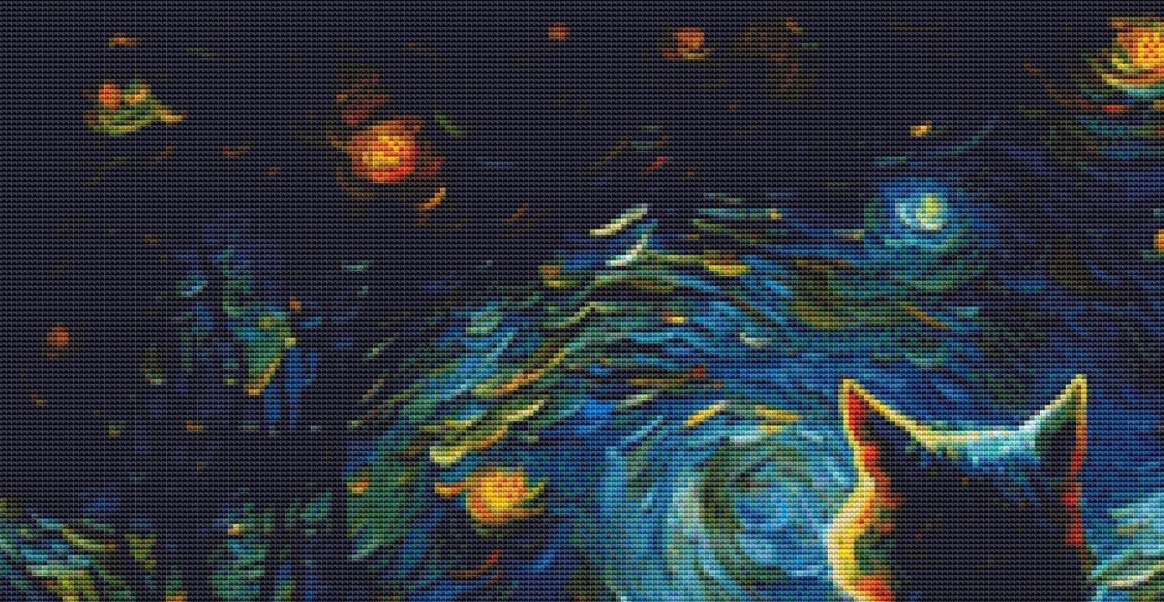 Van Gogh Cat (regular) counted cross stitch pattern by Sphinx Design Studio (Digital Format)