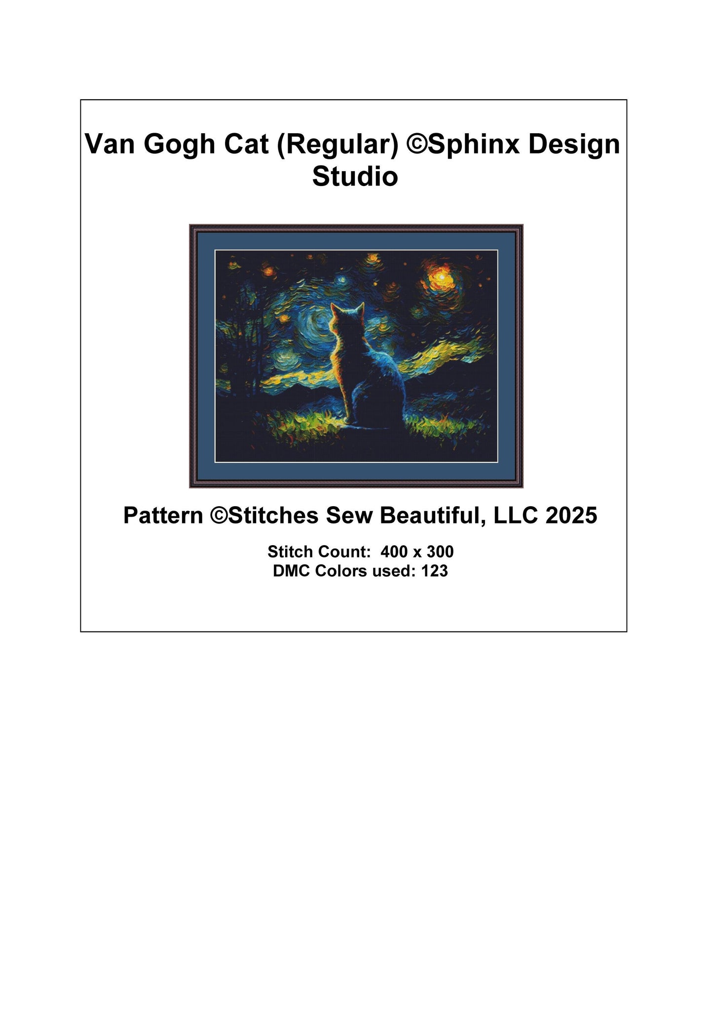 Van Gogh Cat counted cross stitch pattern by SphinxDesignStudio