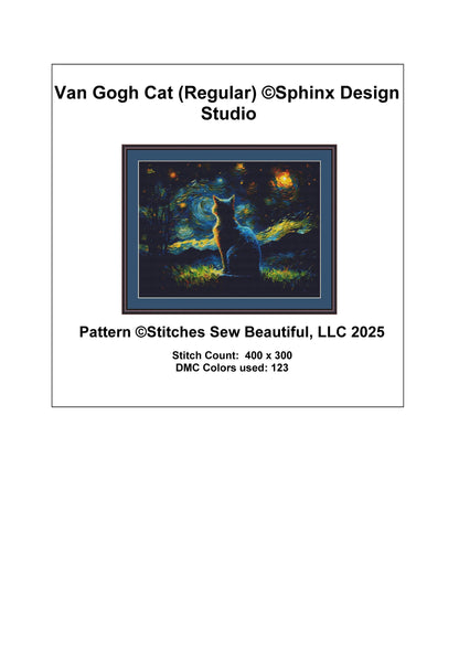 Van Gogh Cat counted cross stitch pattern by SphinxDesignStudio