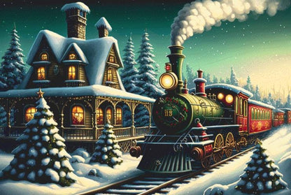 Christmas Train (Max Size/Color) counted cross stitch pattern ©Adobe Ext. License