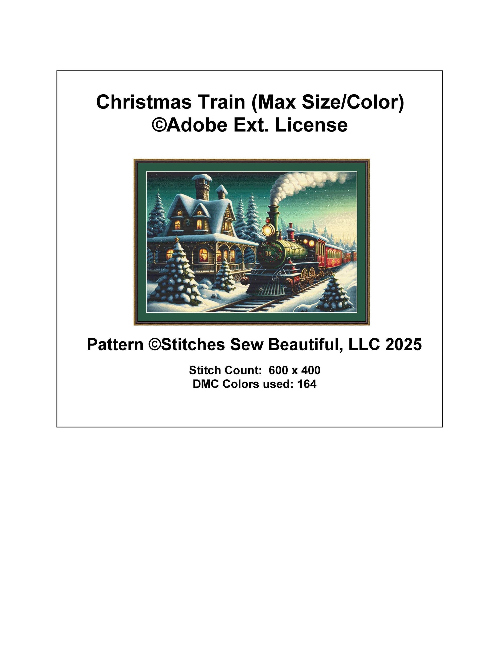 Christmas Train (Max Size/Color) counted cross stitch pattern ©Adobe Ext. License