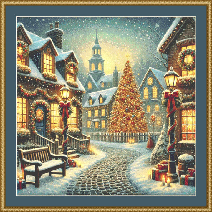 Nostalgic Christmas Town counted cross stitch pattern by Mystic Vision Gallery