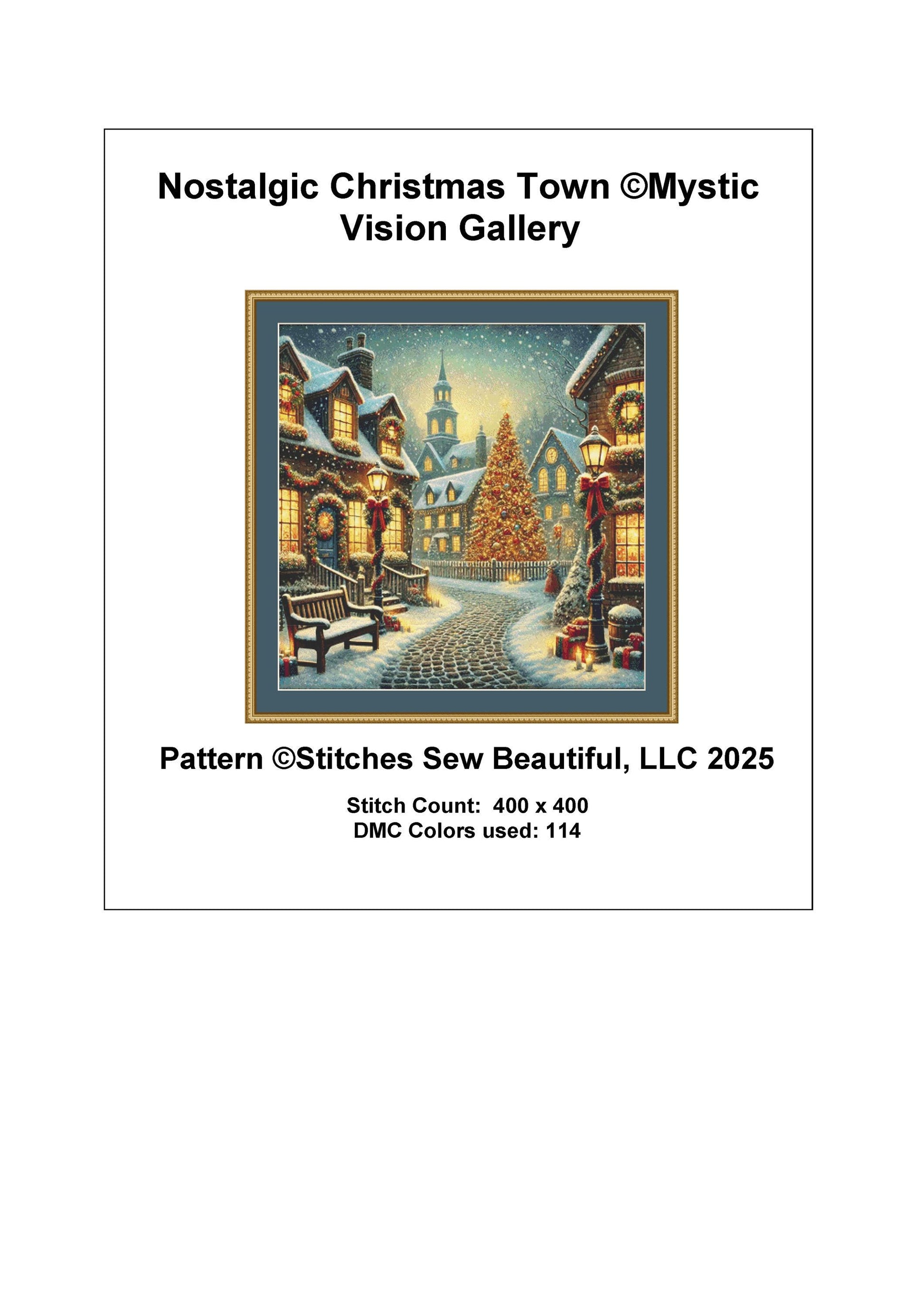 Nostalgic Christmas Town counted cross stitch pattern by Mystic Vision Gallery
