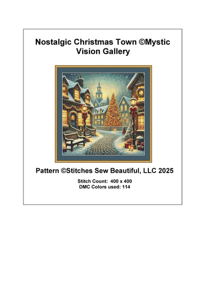 Nostalgic Christmas Town counted cross stitch pattern by Mystic Vision Gallery